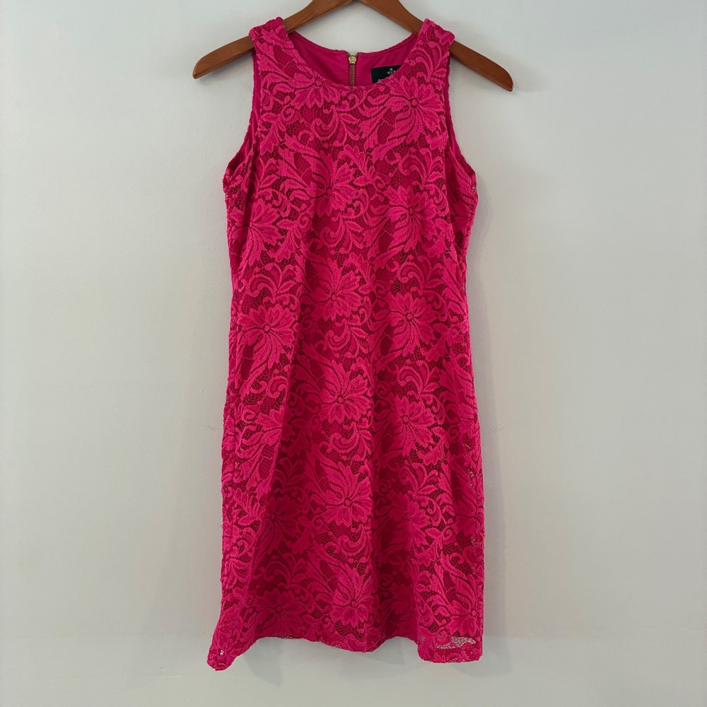 Ronni Nicole Dress S Hot Pink Floral Lace Sheath Barbiecore Cocktail Wedding